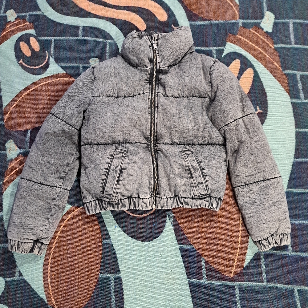 🌈GARAGE ACID WASH DENIM PUFFER JACKET-XS